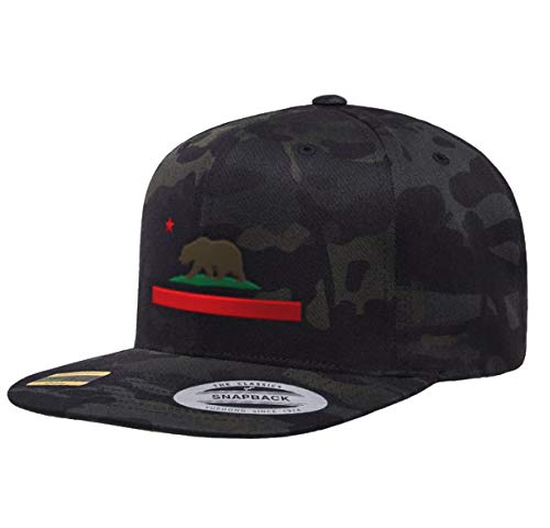 California State Flag Snapback Hat Republic Bear Cap (Black Camo/Red)