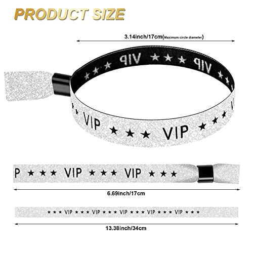 Image of 100 Pcs VIP Wristbands for Events, Premium Cloth Fabric Wrist Bands with Shimmering Lurex Jacquard Weaving, Adjustable Disposable Security Lock Bracelets for Festivals, Nightclubs and Party, Silver