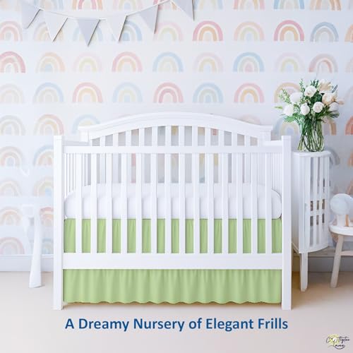 Image of Cottington Lane Sage Infrant Crib Bed Skirt Dust Ruffle with Split Corner, 100% Natural Cotton Nursery Crib Toddler Bedding Skirt for Baby Girls or Boy, Fits Standard Cribs 28 inch x 52 inch with 14 inch Drop
