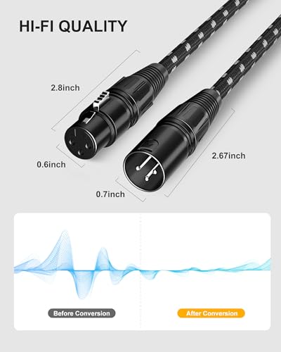 VANDESAIL XLR Kabel 1 Fuß 2er Pack, Kurzes Mikrofonkabel XLR, Geflochtenes Ausgewogenes Mikrofonkabel, Sauerstofffreies Kupfer (OFC) 3 Pin
