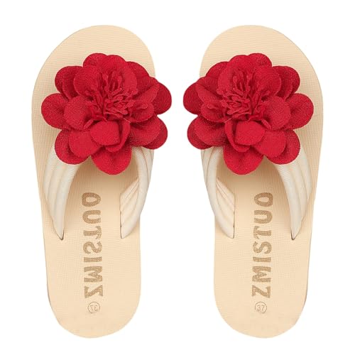 Cocila Sandalias Mujer Verano De Vacacion Cuña Huecas Tamaño para Mujer, Zapatillas Informales con Gruesa Y Flores Sencillas Zapato Antideslizante (Red, 36) Comodas Deportivas Chanclas Piscina
