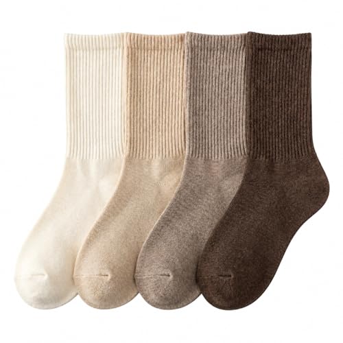 GOWAAW Women Lightweight Crew Socks 4 Pairs Soft Breathable Cotton Hand-Linked Smooth Toe Neutral Aesthetic Casual Size 5-10