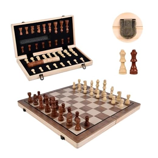 15 Inches Chess Set Wooden Chess Board Magnetic Chess Sets for Adults & Kids Portable Travel Chess Set Checkers Board Game with 2 Extra Queens