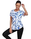 Deaviya Women's Sports T-Shirt Gym Tops, Short Sleeve Workout Casual Running Tops, Ladies Gym Yoga Sports Top, Crew Neck Fitness T-Shirts for Women, Loose Side Split Tee,Print Blue XXL - Image 6