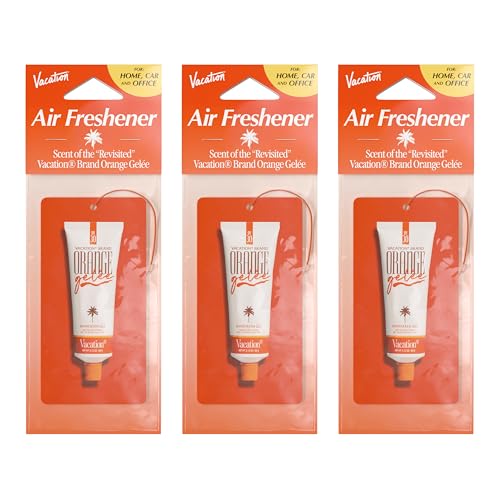 Image of Vacation Car Air Freshener, Pack of 3 - Hanging Air Freshener for Car, Home and Office, Orange Gelee French Riviera Signature Scent, Long-Lasting Deodorizer