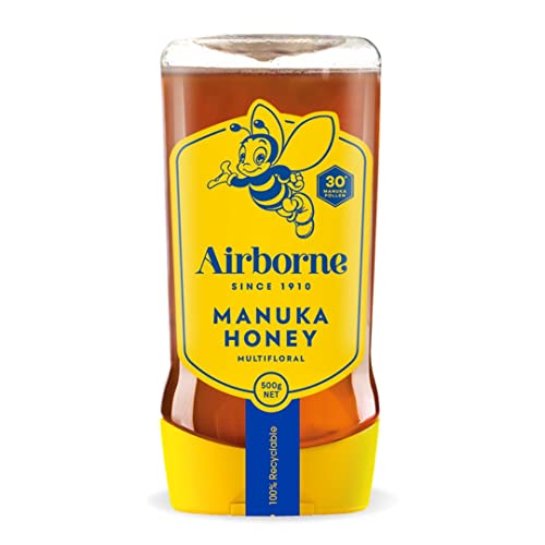 Airborne Honey Manuka Honey Multifloral 30+ 17.3 oz Upside Down Squeeze Raw and Unfiltered 100% Pure New Zealand Honey With Health Benefits