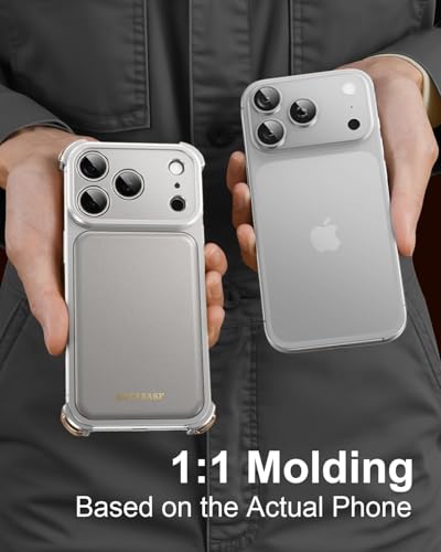 Image of Luxury Leather Phone Case Compatible with iPhone 17 Pro | Frameless Aluminum Alloy Bumper | Shockproof Cover - Silver