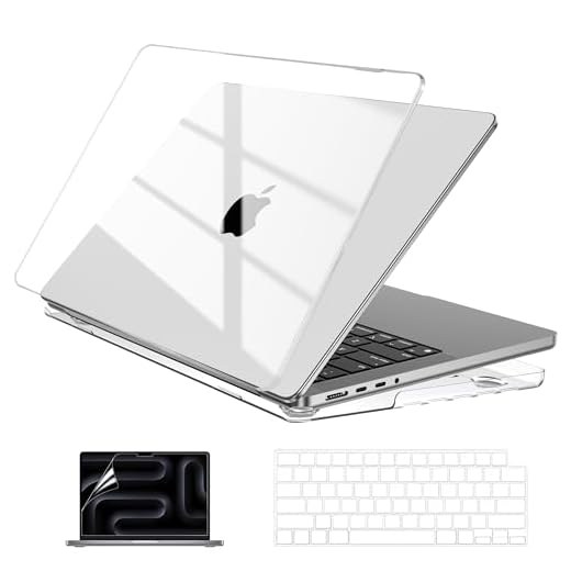 EooCoo Case Compatible with MacBook Pro 14 inch 2024-2021 M4 M3 M2 M1 Pro Max Chip A3112 A3185 A3401 A2918 A2992 A2779 A2442, Hard Shell Cases with Keyboard Cover, Screen Protector - Crystal Clear