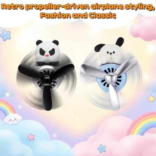 Image of Tallew 2 Pack Car Air Freshener Cute Dog & Panda Car Vent Clip Diffuser with Rotating Propeller Outlet Vent Easy to Install Included 4 Scents Aroma Tablets Aromatherapy Ornament Auto Accessories