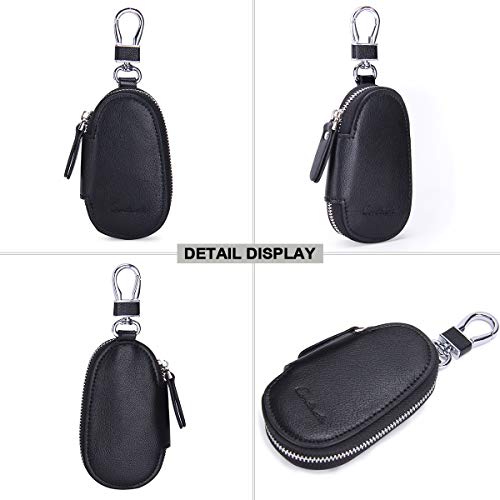 Contacts Genuine Leather Car Key Case Wallet Key Holder Bag for Men Women Black - Image 5