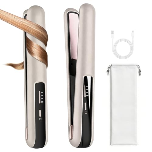 Glätteisen Mini Kabellos - 2 in 1 Glätteisen Locken und Glätten | Reise Hair Straightener | Keramik Straight Klein für alle Haartypen | Cordless Flat Iron | 4800mAh Akku Frizz Reduzieren160-200