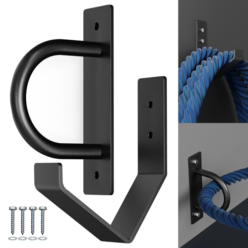 YUEYIN Battle Rope Wall Anchor Kit, Heavy Duty Steel Wall Anchor with Training Rope Organiser, Fitness Rope Wall Mount, Black