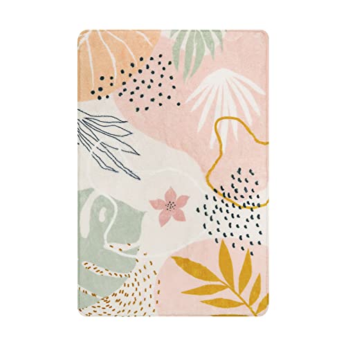 Lahome Pink Washable Entryway Rugs Indoor - 2x3 Small Non-Slip Kitchen Rug Soft Throw Rugs for Bedroom Girls Boho Botanical Print Floor Doormat Carpet for Bathroom Laundry Room Living Room Kids Room