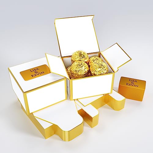 Bl4ckPrint Lot de 10 boîtes à dragées personnalisées avec plaquettes dorées – Décoration de table de mariage – Boîtes personnalisables pour couple de mariés – Cadeaux d'invités de mariage – Décoration