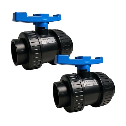 FLUXI-TECH - Vanne à Boule PVC Ø 50 mm - Lot de 2 - Double Union à Coller - Pression PN16 bars - Résistante aux Produits Chimiques (60°C) - pour Piscine,...