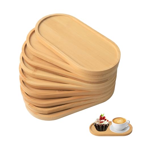 TTIAYAO Bambus Tablett Klein 9 Stück Ovale Holztablett Kleines Tablett Holz Bambustablett Kleines Serviertablett Holz Dekorative Tabletts für Tee Kaffee Kuchen Bambusuntersetzer