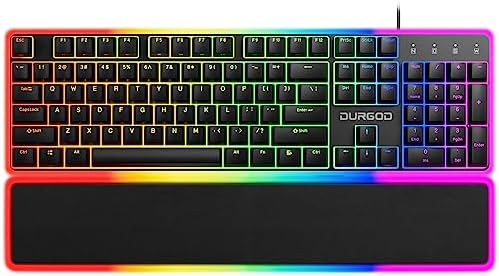 DURGOD TGK 021 Mechanical Gaming Keyboard, RGB Backlit and Magnetic Wrist Rest, Kailh Turbo Gaming Red Switch, Durable PBT Keycap and Hot Swappable with 104 Keys, Full Size Wired Keyboard for PC Mac