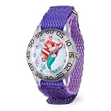 Disney Little Mermaid Ariel Watch for Girls Age 4–7 – Mermaid Watch Featuring Ariel Character Dial – Princess Gift for Kids – Clear Bezel with Black Numbers and Purple Fabric Strap with Velcro Closure