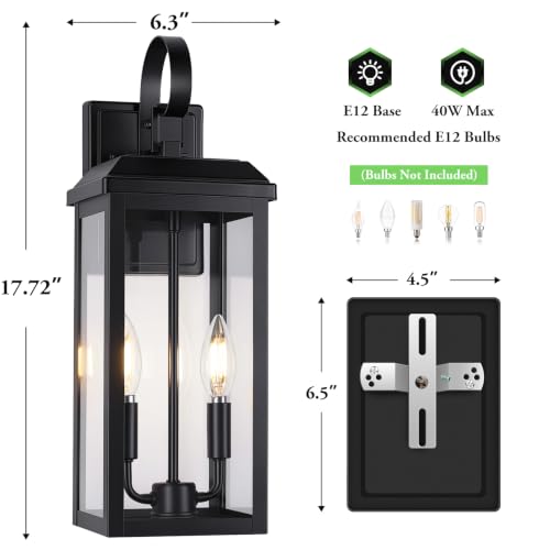 Image of BesLowe 17.7 inch Large Outdoor Wall Lights, 2-Light Black Exterior Sconces