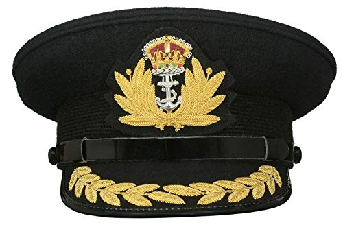 Casquette Royal Navy de Capitaine pour Reconstitution Historique et Cérémonie Noir