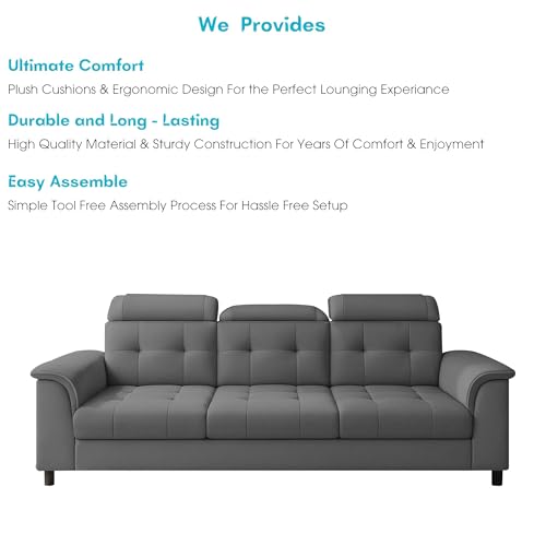 Image of Casaliving Ella 3 Seater Sofa Set for Living Room (Dark Grey Colour Fabric) Premium Fabric Sofa
