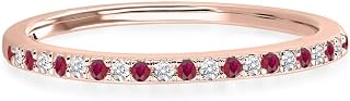 Alternate Red Ruby & White Diamond Half Eternity Wedding Band For Women, 14k Rose Gold Finish Ruby Wedding Band, Ladies Alternate Diamond Ring
