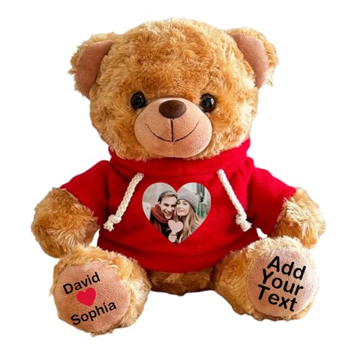 Personalized Bear Stuffed Animal with Picture Text Date, 11 Inch ...