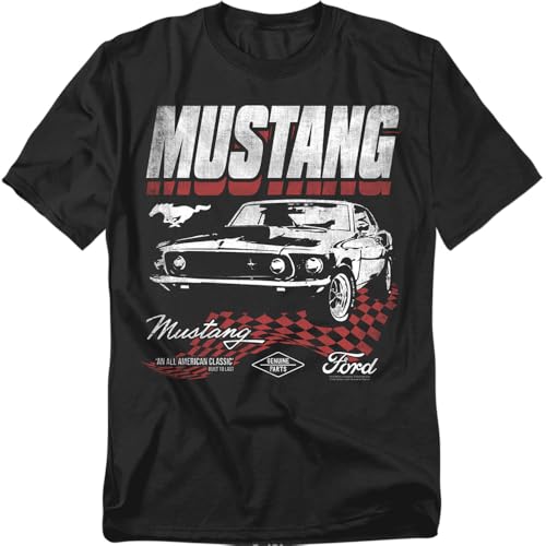Popfunk Ford Mustang Checkered Race Unisex Adult T Shirt Black Large