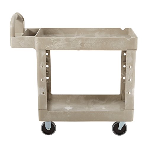 Image of BRUTE Heavy Duty 2-Shelf Utility /Service Cart, Small, Lipped Shelves, Ergonomic Handle, 500 lbs. Capacity, Beige, for Warehouse /Garage /Cleaning /Maintenance