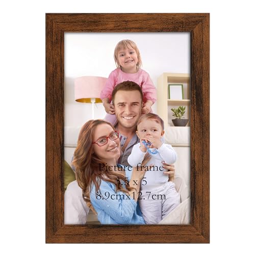 Giftgarden 3.5x5 Picture Frame Rustic Brown, 3 by 5 Thin Photo Frame for Wall Tabletop Display, Single