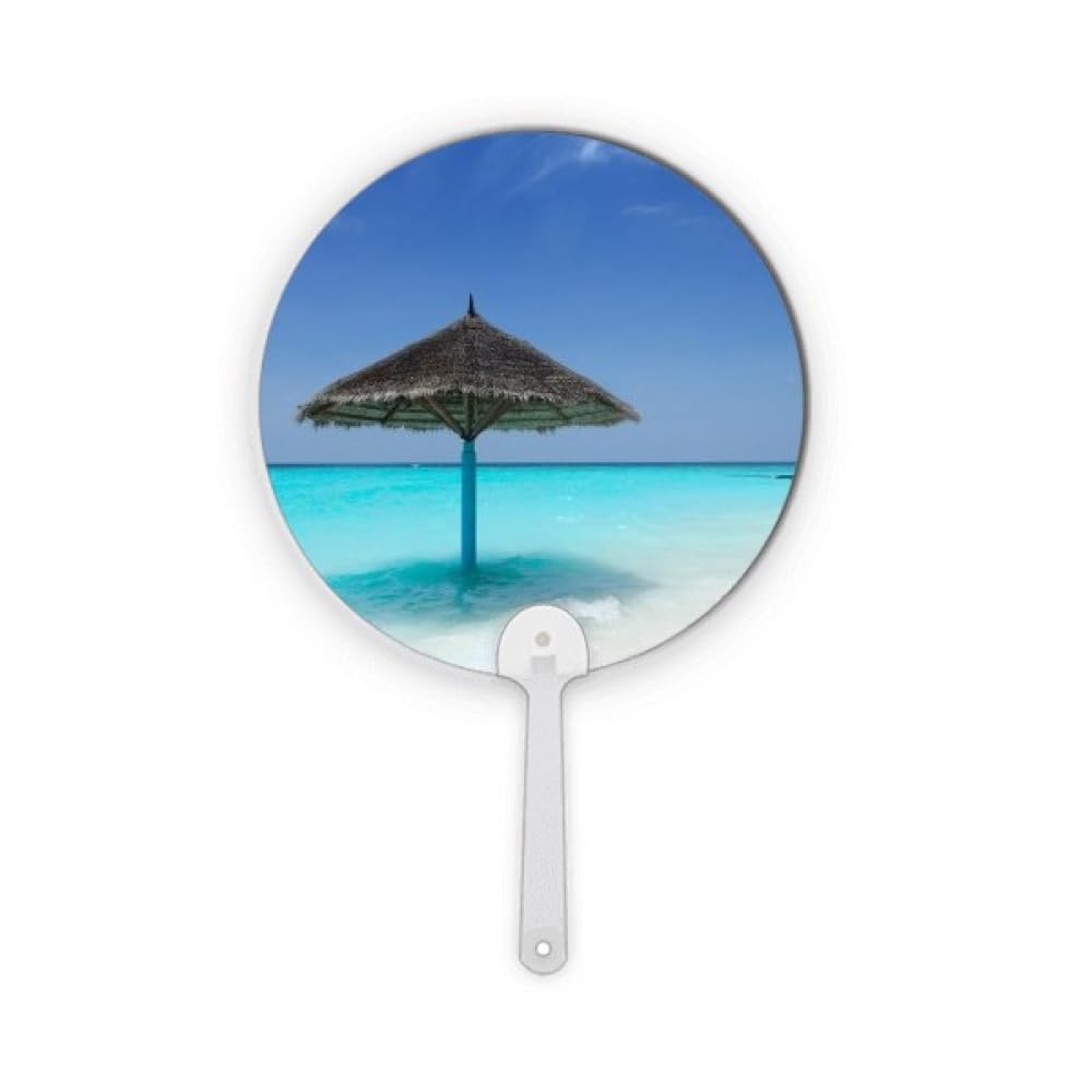 Éventail artisanal rond en plastique motif arbre vert ocean beach
