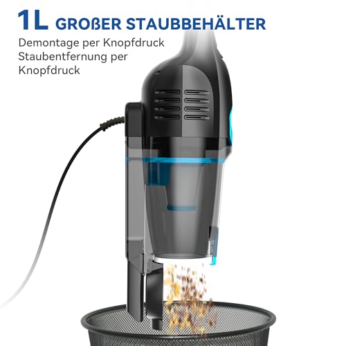 Staubsauger, Stielstaubsauger mit Kabel Handstaubsauger 20Kpa 600W, 3 in 1 Staubsauger Beutellos mit 5m Kabel, Staubsauger ohne Beutel Vacuum Cleaner Anti-Tangle für Tierhaare Teppich Harter Böden - 7