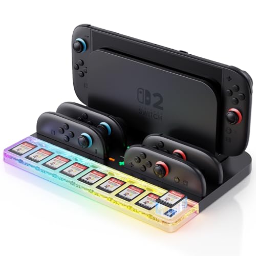 Luckit - Charging Dock for Nintendo Switch 2 Joy-Con Controllers, 4-Slot Magnetic Fast Charger Station with 7 Light Modes, Overcharge Protection & 9 Game Card Storage, NS Switch 2 Stand Accessories
