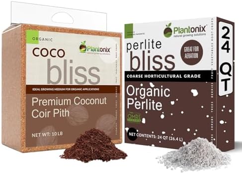 Coco Bliss 10lbs + Perlite Bliss 24 Qts - Coco Coir Brick & Organic Perlite for Plants - Coco Coir Perlite Mix - Organic Coco Coir for Plants - Coconut Coir Bulk Garden Soil & Potting Soil Mix
