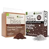 Coco Bliss (10lbs) + Perlite Bliss (24 Qts) - Coco Coir Brick & Organic Perlite for Plants - Coco Coir Perlite Mix - Organic Coco Coir for Plants - Coconut Coir Bulk Garden Soil & Potting Soil Mix