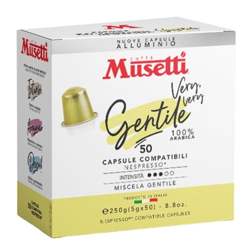 Caffè Musetti, 50 Capsule Compatibili Nespresso®* Miscela Gentile, Intensità 3/5 con Note di Agrumi e Mandorle, Qualità 100% Arabica, dal Gusto Delicato e Aromatico, Retrogusto Ricco e Persistente