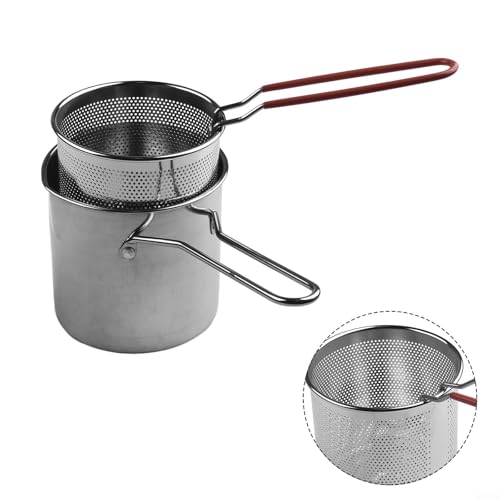 Olla de cocina para patatas fritas, carne y verduras, juego de cesta pequeña de acero inoxidable, olla multiusos con asa, 12 x 12,7 cm
