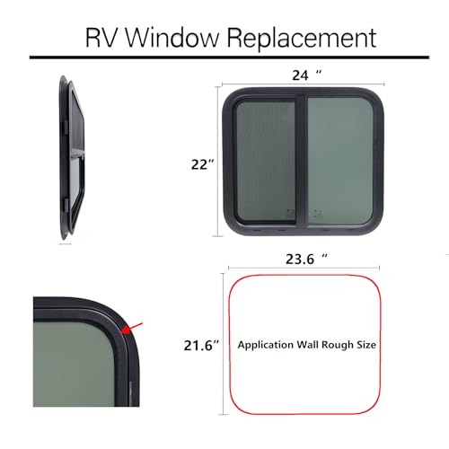 RV Window, 23.6" W x 21.6" H Horizontal Sliding Window, RV Window Replacement, Camper Windows with Screen(With Trim Kit) - Image 4