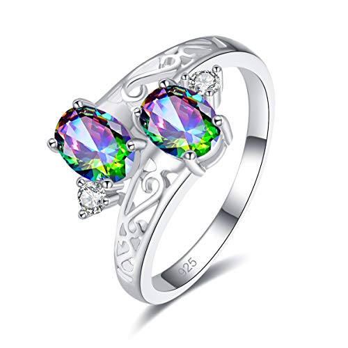 Emsione 925 Sterling Silver Plated Simulated Blue Topaz Ladies Ring Best Gift for Women Girls 6