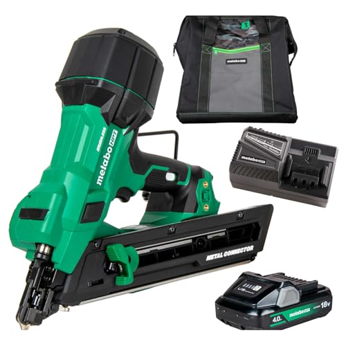 Metabo HPT 18V MultiVolt Brushless 1-1/2 Metal Connector Nailer Cordless Air Spring Nailer with 18V 4.0Ah Battery Lightweight Design 600 Nails Per Charge Sequential Actuation NR1838DKA