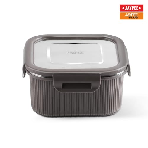 Image of Jaypee Plus Ultima Micro Seal Microwave Safe Air Tight Food Storage Container 800 ml Inner Stainless Steel Rib Design Spillproof Lunch Box for School, Office, Ideal for Snacks and Meal,Mirror Grey