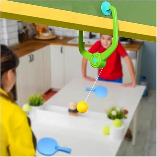 Image of toynexa Indoor Hanging Table Tennis Game Set with Paddles, Balls and Mounting Kit, Green and Orange