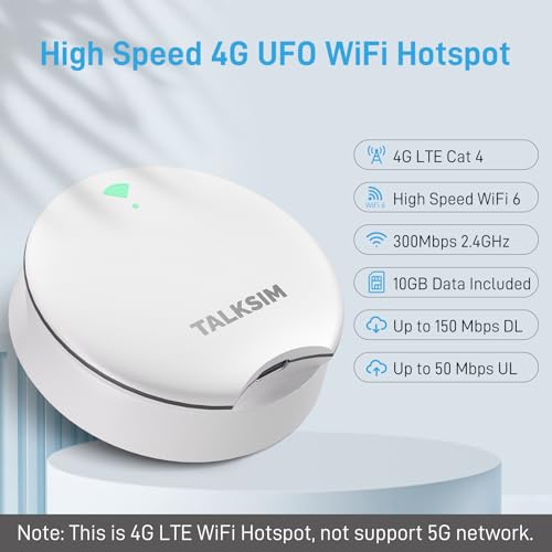 Image of UFO Mobile Hotspot Works with AT&T and Verizon(White, 10GB) | 4G LTE, Portable WiFi Hotspot MiFi Device with Carrying Case, Connected 10 Devices, USA Coverage, No Contract