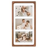Golden State Art, 4x6 Collage Picture Frame - Solid Wood with Real Glass - Multi Picture Frame for (3) 4x6 Photos or One 7x14 Print - Rounded Corner Design - Collage Wall Decor - Brown