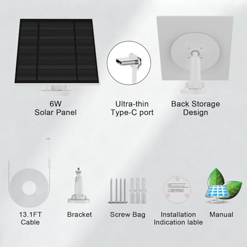 Solarpanel für Ring-Türklingel (2024), 6-W-Solarladegerät für batteriebetriebene Ring-Türklingeln, ultradünnes Solarpanel mit USB-C-Ladeanschluss und 4 m langem Ladekabel