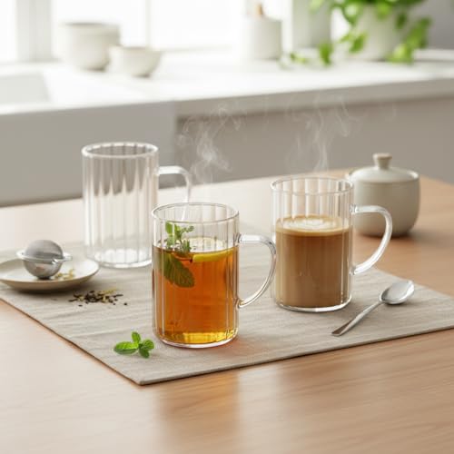 Deconox 3'lü Borosilikat Cam Kupa Seti - 300 ml Isıya Dayanıklı İnce ve Hafif Çay/Kahve Bardağı - Kurşunsuz Ekolojik (3 Adet)