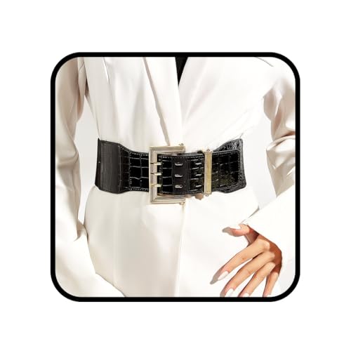 Women Wide Waist Belt Elastic Leather Belt with Gold Buckle Fashion Stretchy Waistband for Ladies Dress Waist Belt2