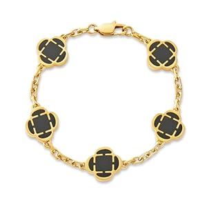 CRAFTD – Black Onyx Clover Stone Gold Bracelet – Durable 18K Gold & 316L Stainless Steel – Waterproof, Heat & Sweat Resistant – Gifts for Men – Men’s Jewelry