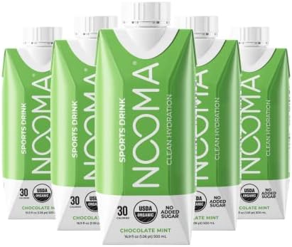 NOOMA Organic Electrolyte Sports Drink | Electrolyte Drink with Organic Coconut Water | Workout Hydration Drink with No Added Sugar | 30 Calories| Chocolate Mint, Pack of 12 Sports Drinks (16.9oz)