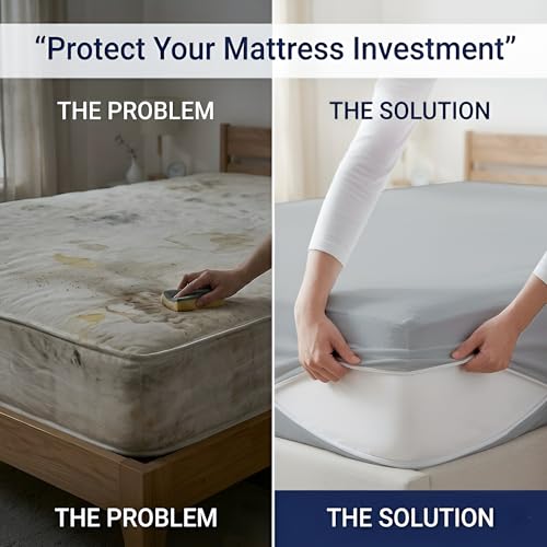 Image of 100% Waterproof Single Size Zipper Mattress Encasement - Ultra Soft & Breathable Six-Sided Bed Cover, Dustproof Noiseless Fitted Design, 78x36 Inch (6x6 Feet), Fits Up to 6 Inch Mattress, Silver